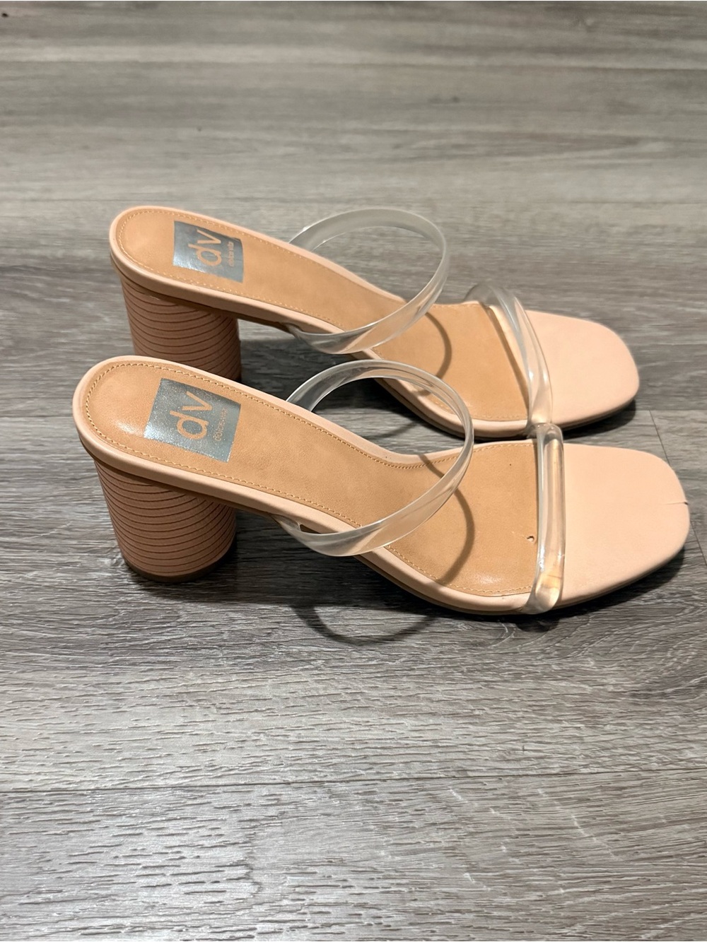 DV by Dolce Vita Nude Block Heel Sandals with Clear Straps - Picture 2 of 4